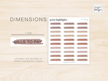 Load image into Gallery viewer, Bills to Pay Planner Stickers • Minimalist Planning • Organizer • Transparent Highlights • Schedule • Personalized Daily Weekly Monthly