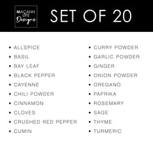 Load image into Gallery viewer, This is the list of the Spices included in the Minimalist Labels - Set of 20