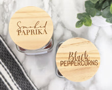 Load image into Gallery viewer, Engraved Spice Glass Jars with Bamboo Lid 7oz Set of 4