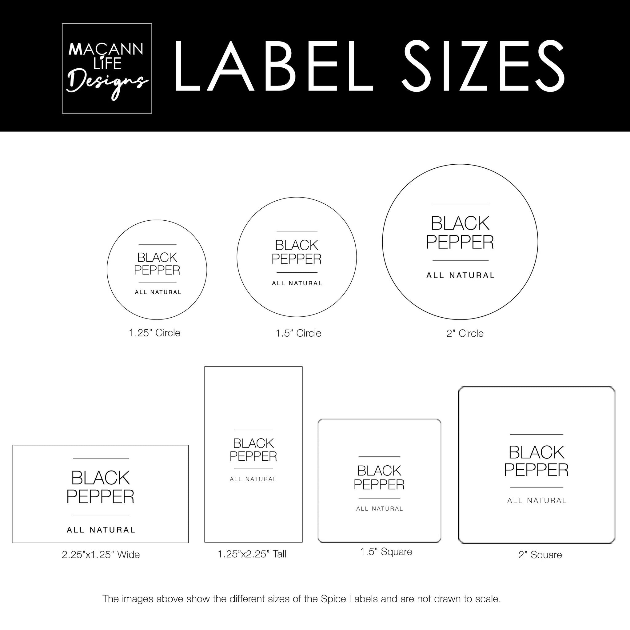 459 Minimalist Spice Label Set, White Text on Black Vinyl