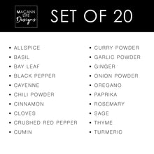 Load image into Gallery viewer, This is the list of the Spices included in the Minimalist Labels - Set of 20
